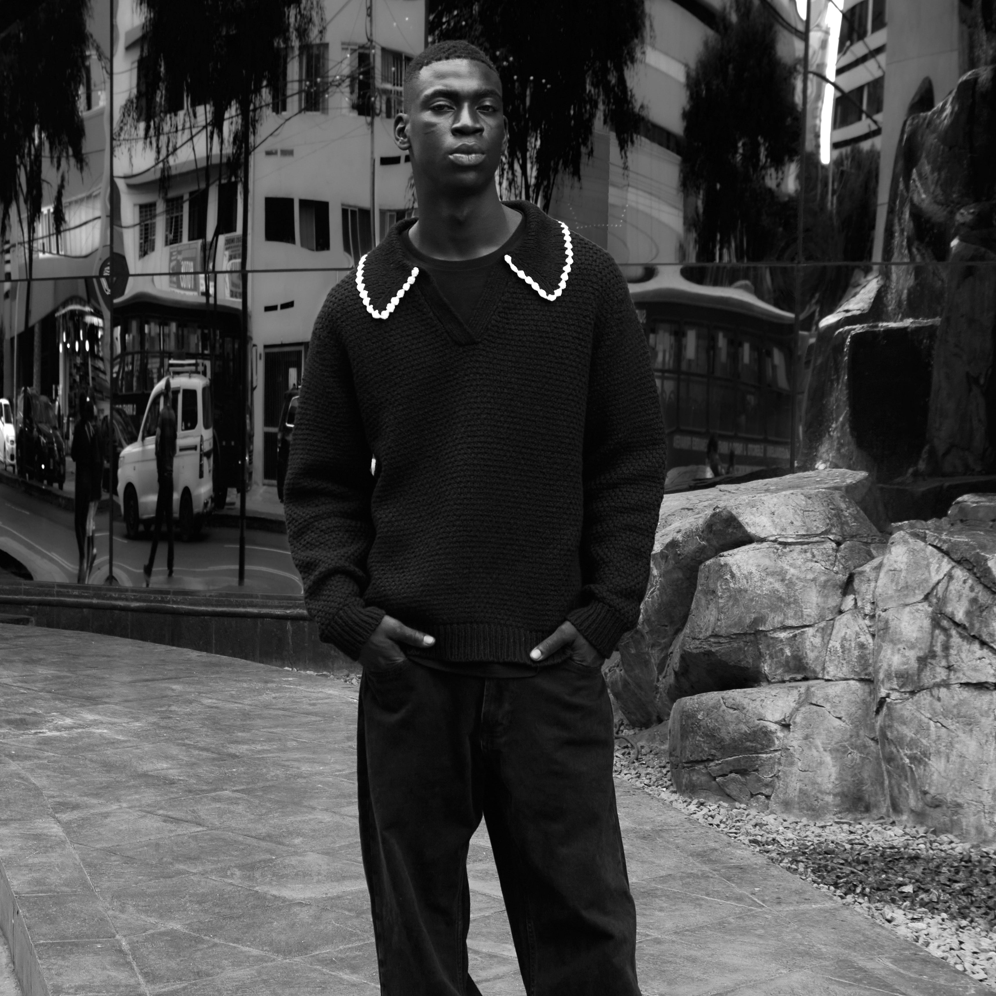 The Edith L/S Knit Polo (Black) Reuben Oliver