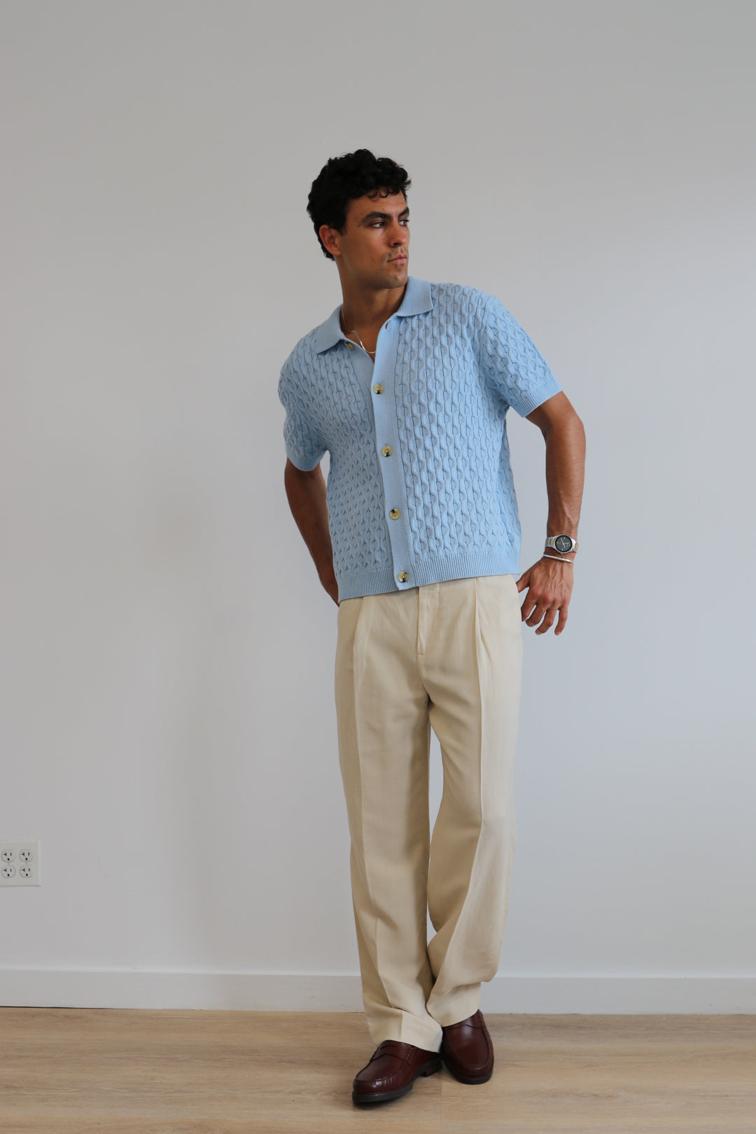 Short Sleeve Knit Button Down Reuben Oliver