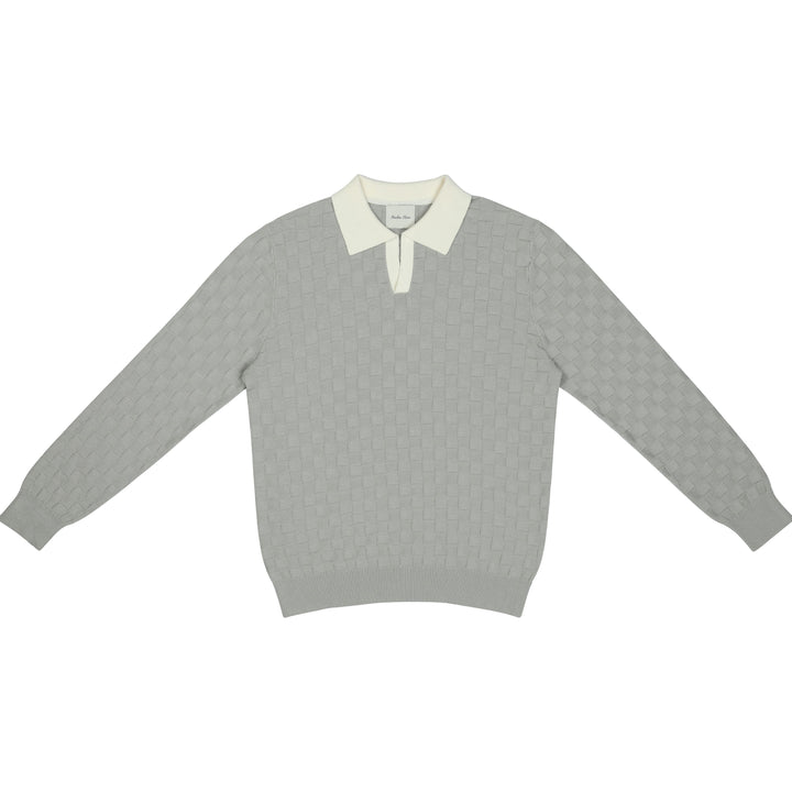 Long Sleeve Checkered Knitted Rugby Polo