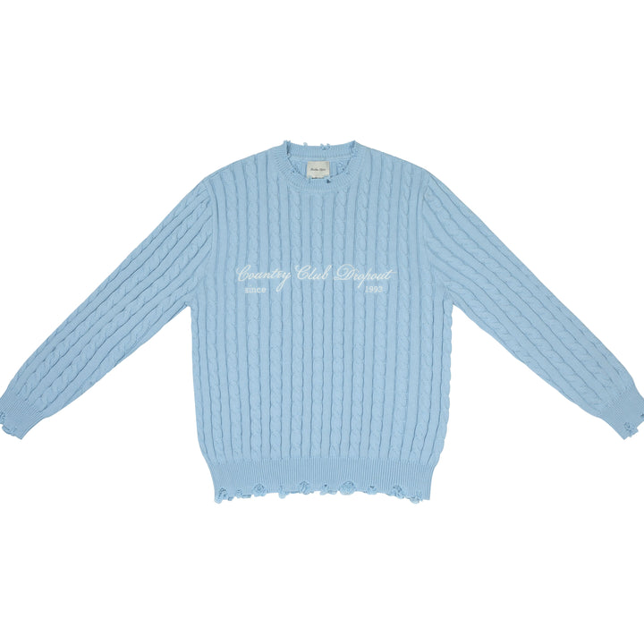 Country Club Dropout Distressed Cable Knit Sweater