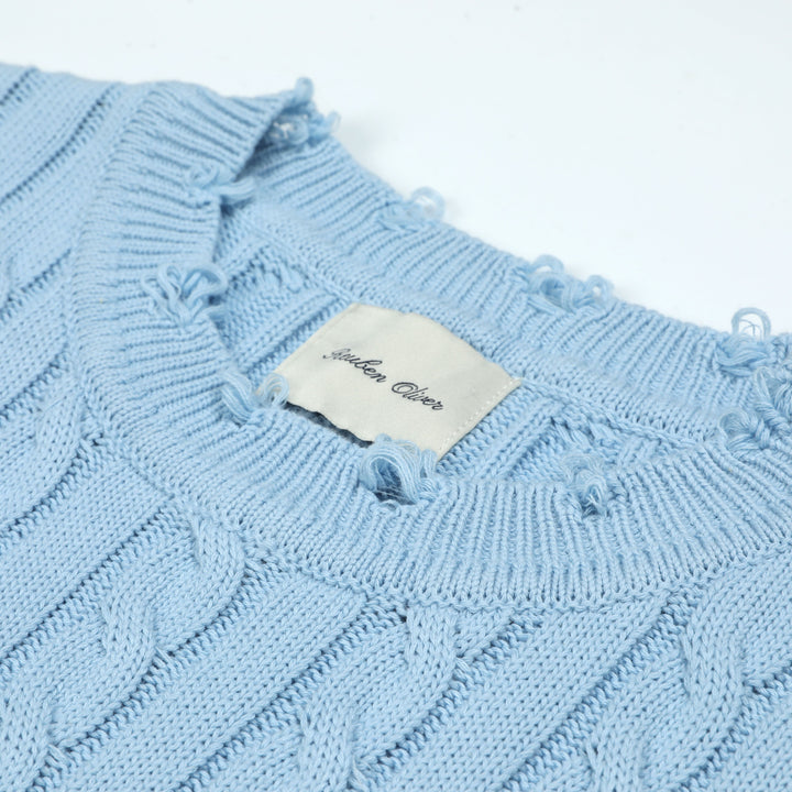 Country Club Dropout Distressed Cable Knit Sweater