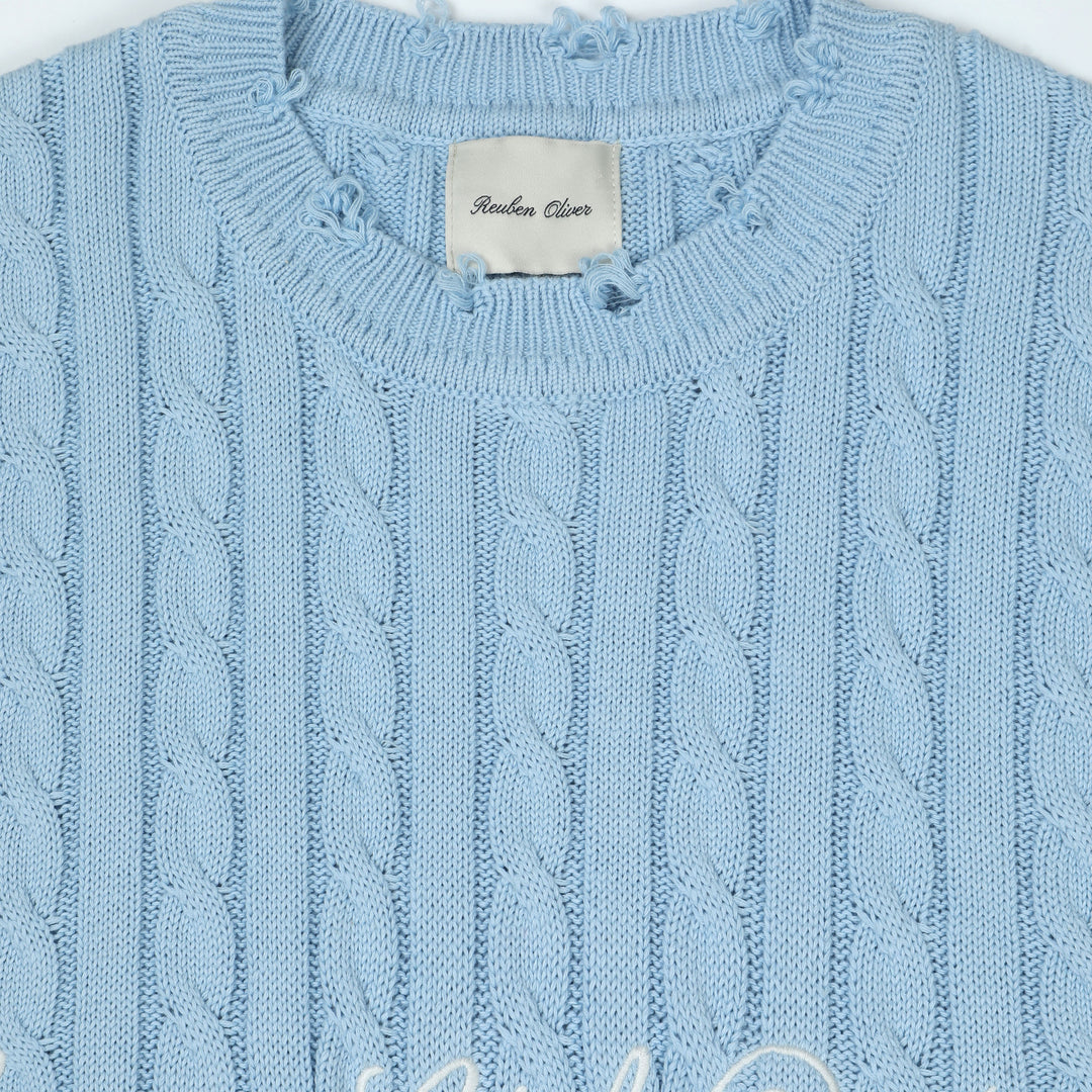 Country Club Dropout Distressed Cable Knit Sweater