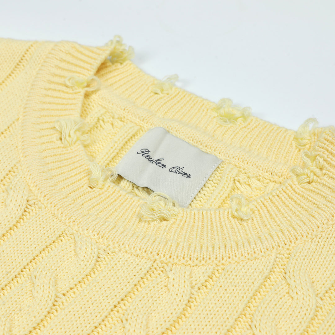 R.O Distressed Cable Knit Sweater