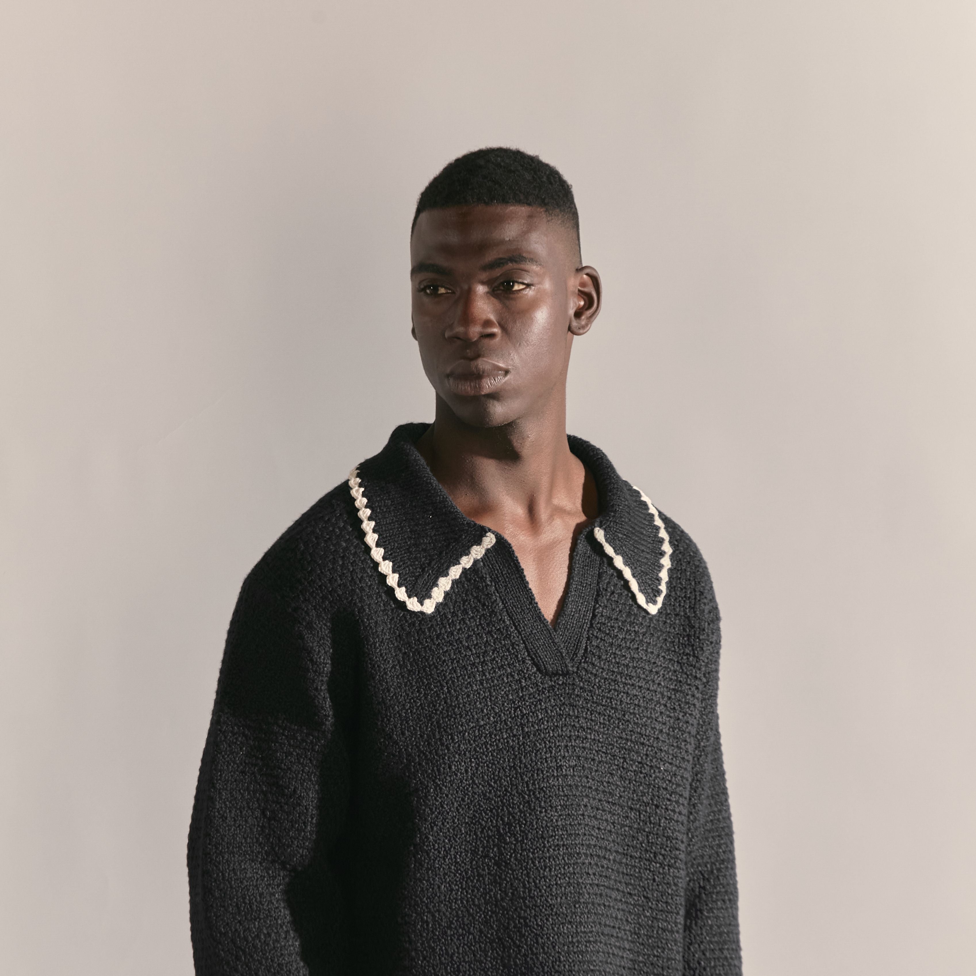 The Edith L/S Knit Polo (Black) Reuben Oliver
